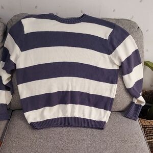 Vintage Brandy Melville Navy and White Striped Crewneck Sweater
